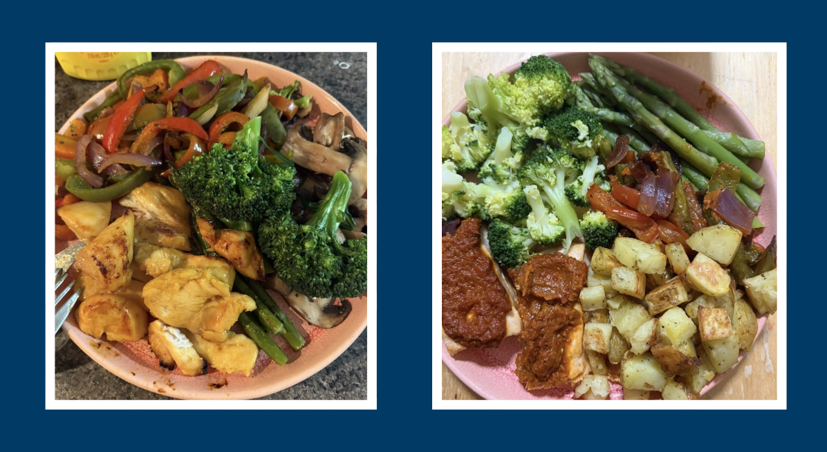 Homecooked meals with lots of vegetables