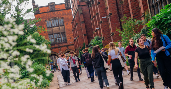 Students walking through campus