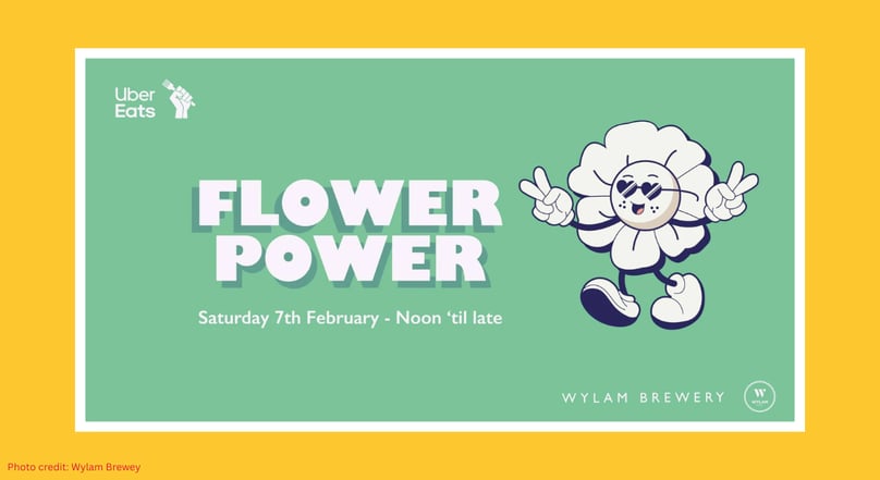 Flower Power Vegan Fest poster with illustrated flower character and event details.