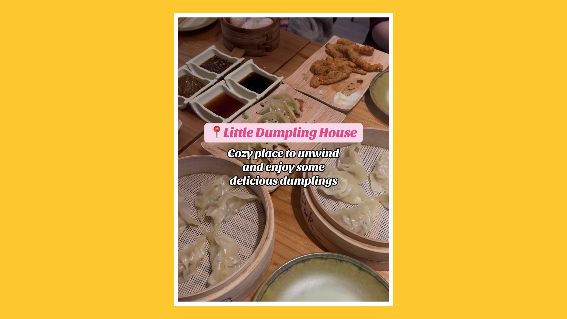 Little Dumpling House steamer baskets with dumplings and fried chicken