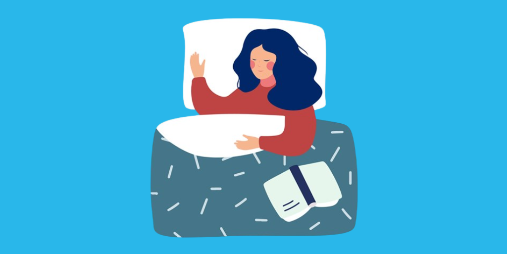 illustration of a woman sleeping overlaid on a blue background