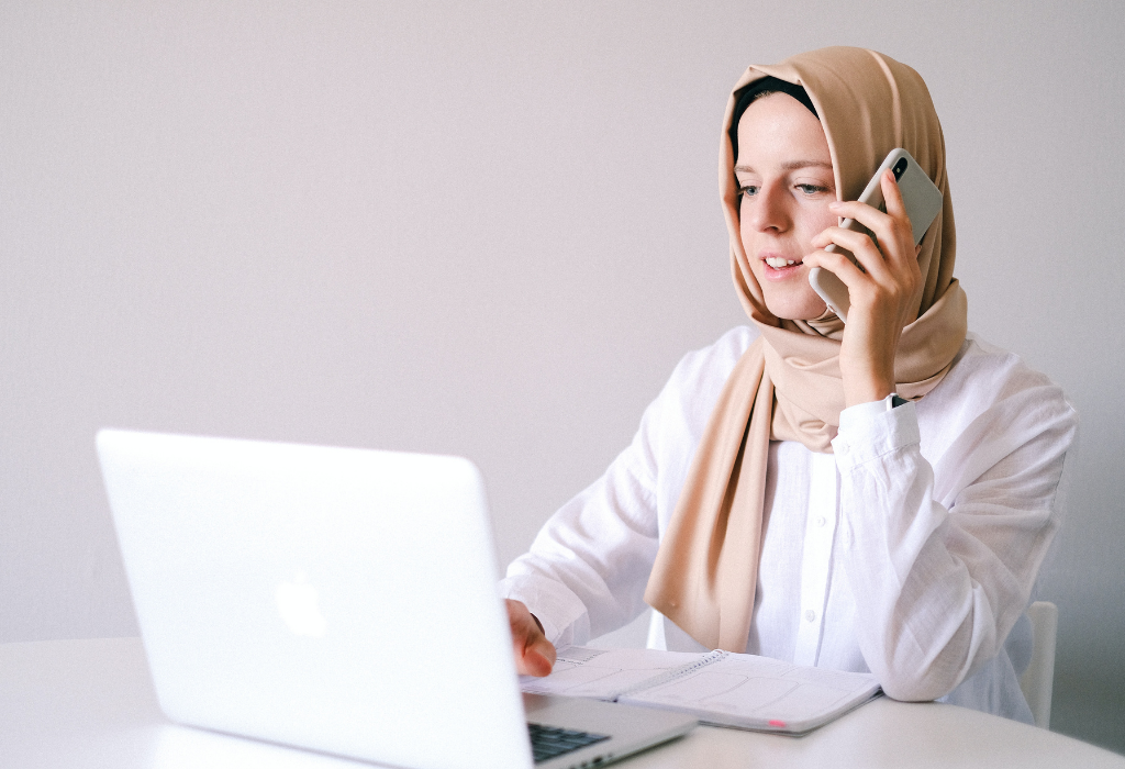 student on phone