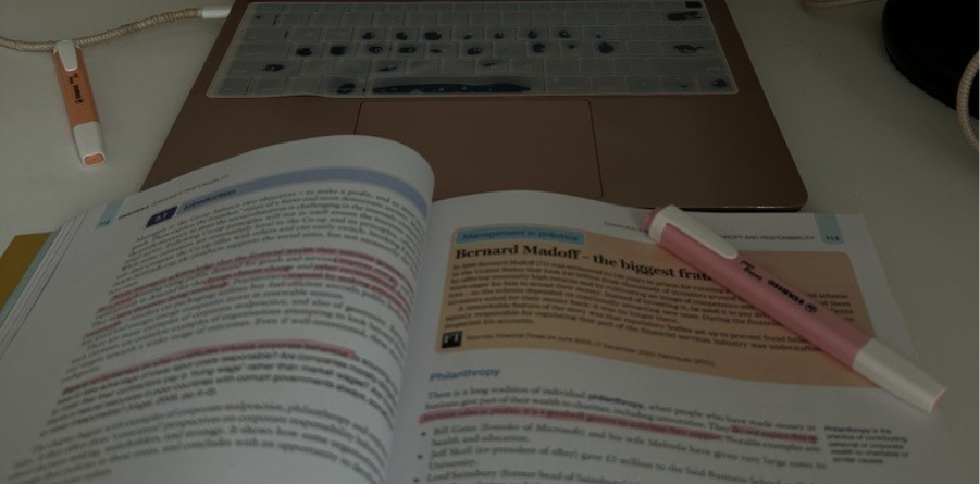 Textbook with highlighter