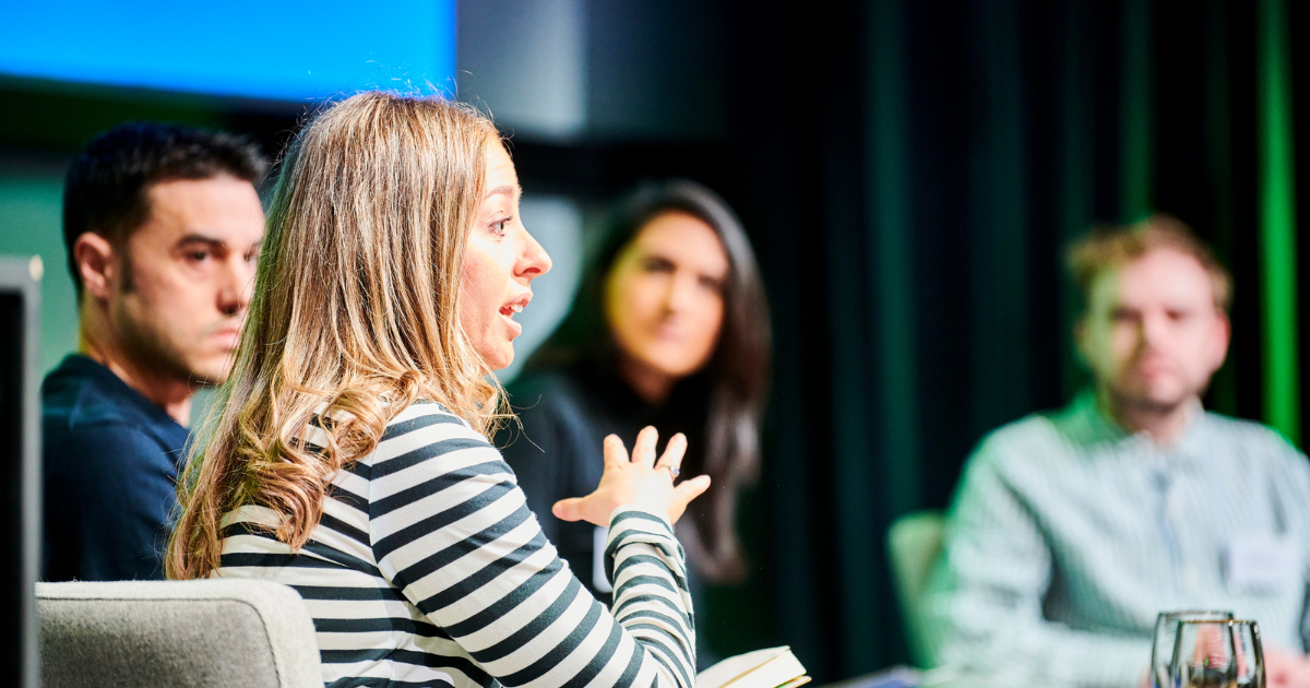 Woman talking at a careers panel event